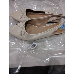 Esprit women's beige textured slingback flats with a decorative bow